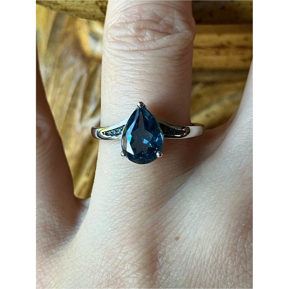 Genuine London Blue Topaz Blue Diamond Ring Size 7.75